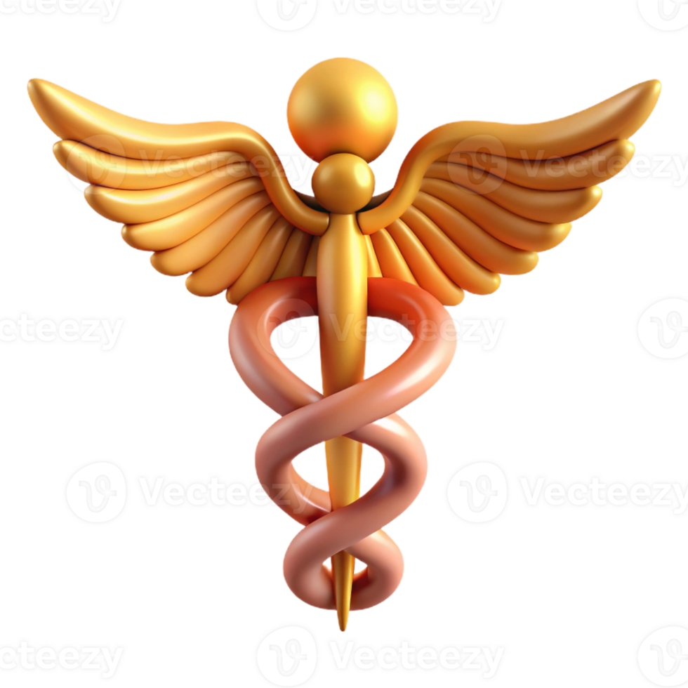 spectacular whimsical organic Caduceus, symbol of Hermes, medicine and commerce with Transparent Background masterfully captured png