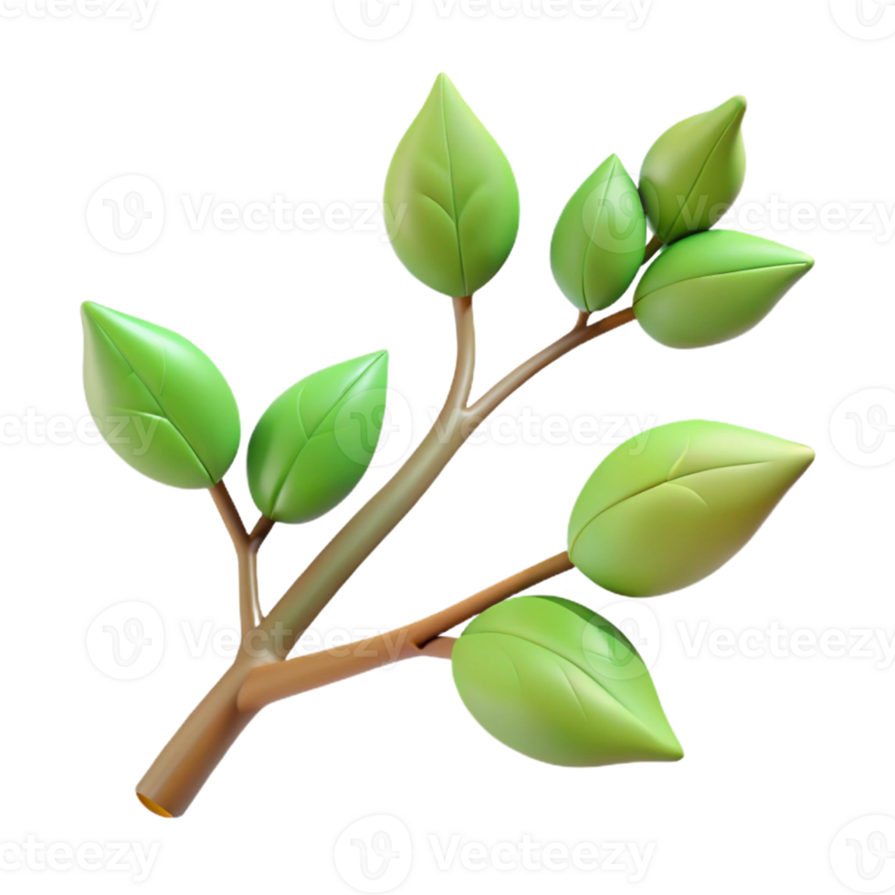 pristine ethereal vintage Professional render ultra-detailed isolated cutout of a single branch with budding leaves, with Transparent Background top-tier png