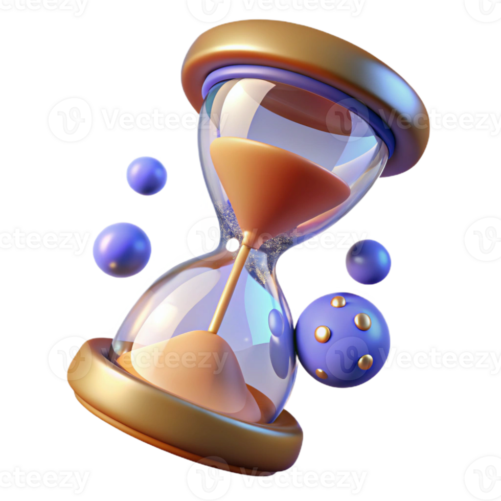 nostalgic sumptuous Ultra-detailed, professional render of a floating hourglass filled with melting clocks with Transparent Background museum quality png