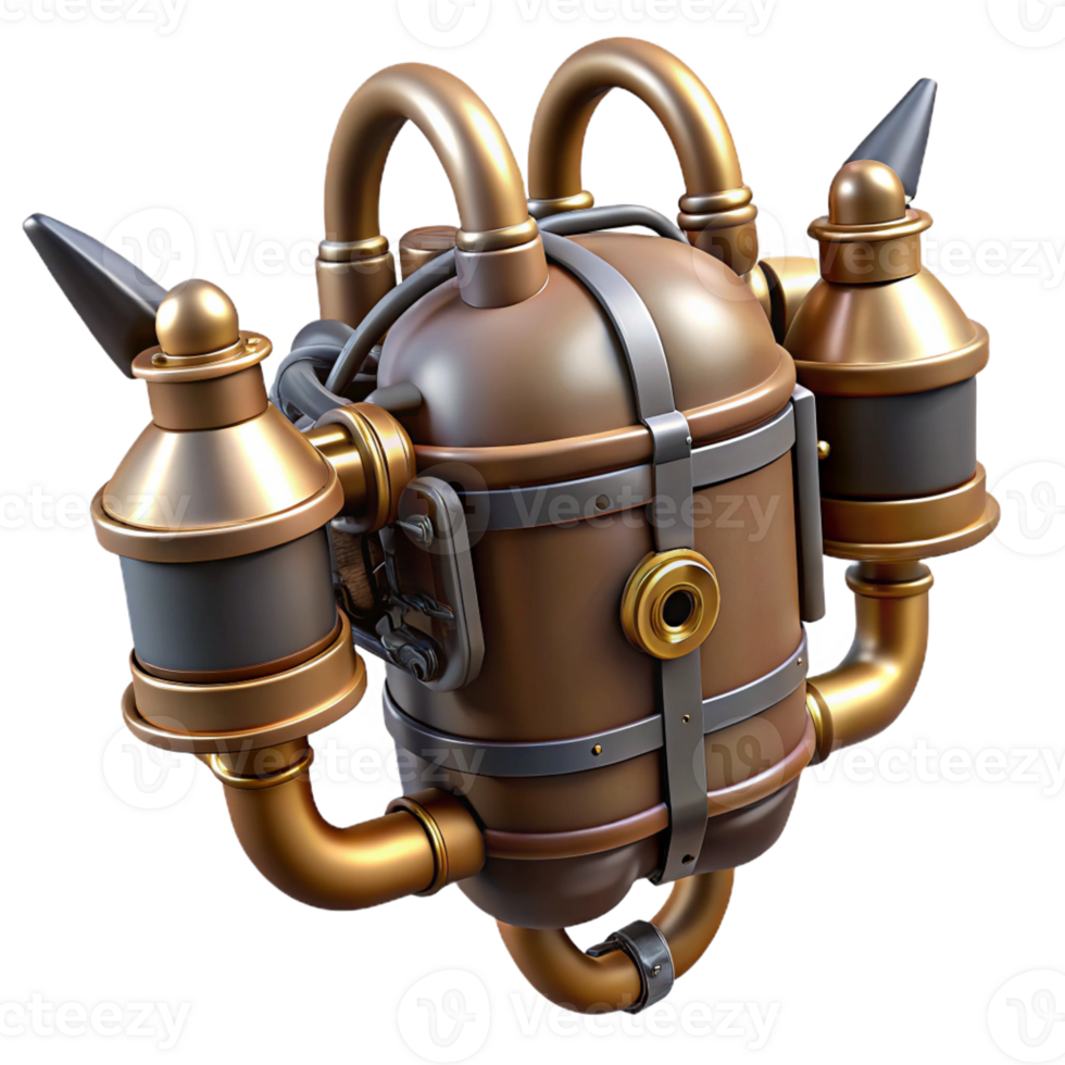 mesmerizing harmonious impressionist Steampunk jetpack with miniature turbines and brass nozzles with Transparent Background refined png