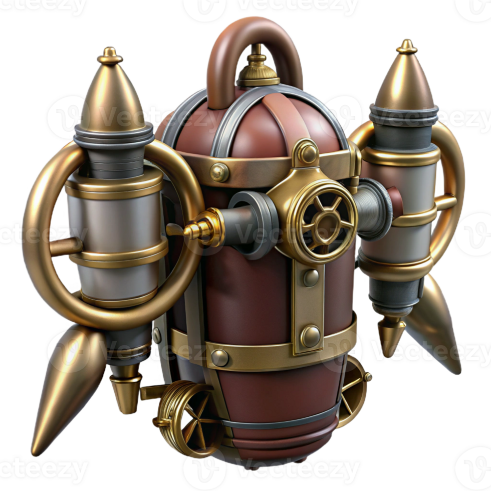 immaculate notable Steampunk jetpack with miniature turbines and brass nozzles with Transparent Background png
