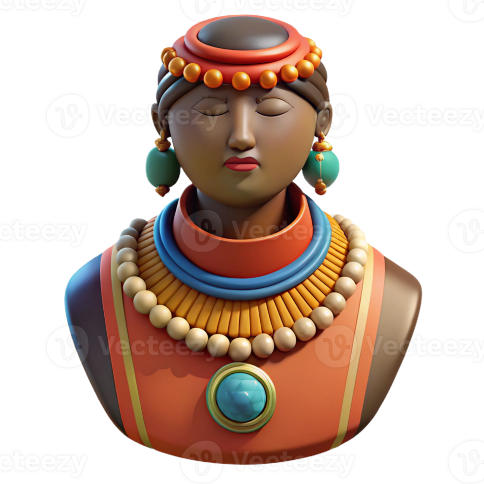 pristine bohemian Ultra-detailed photorealistic professional render of an isolated cutout, hyper-specific tribal woman's beaded necklace with symbolic pendants with Transparent Background genuine png