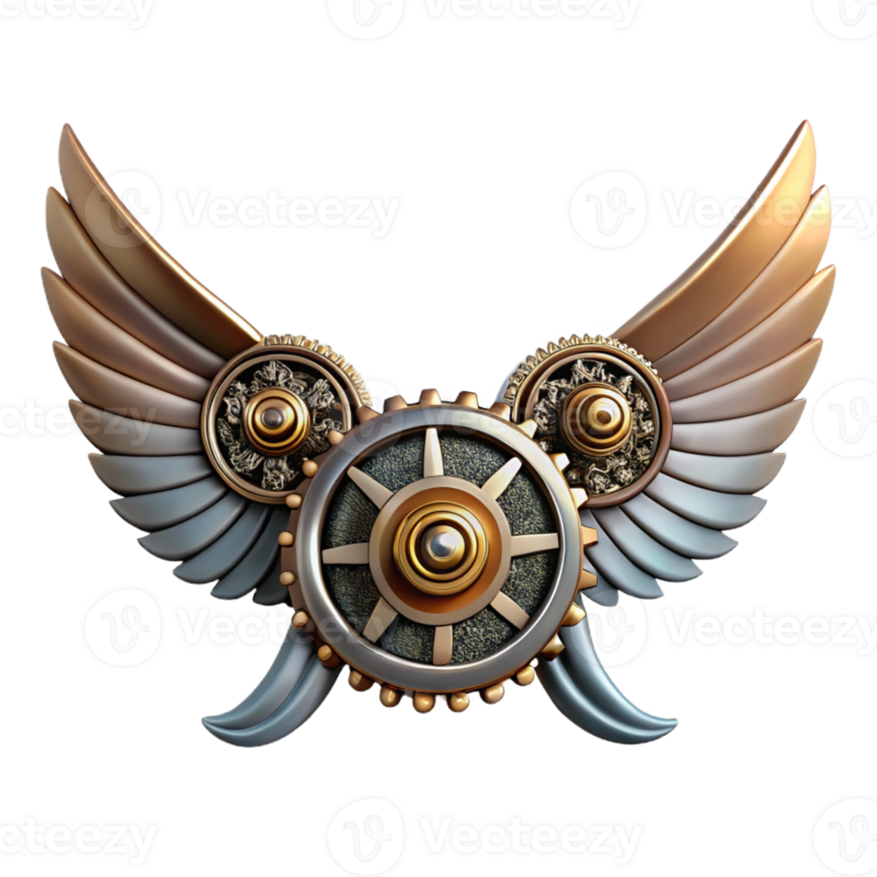 striking sought-after Steampunk wings made of metal and gears, articulated for flight with Transparent Background png