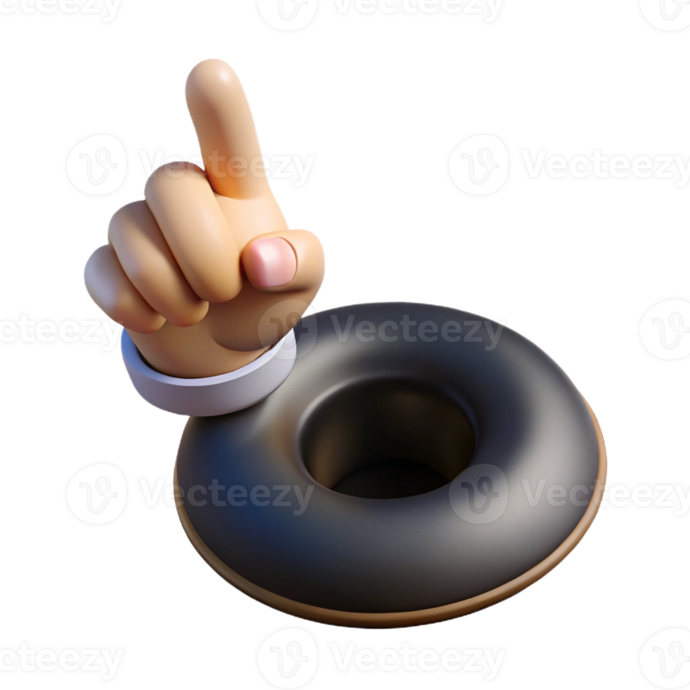whimsical sumptuous Concept art style, isolated cutout of a single human finger pointing at a miniature black hole with Transparent Background high quality png