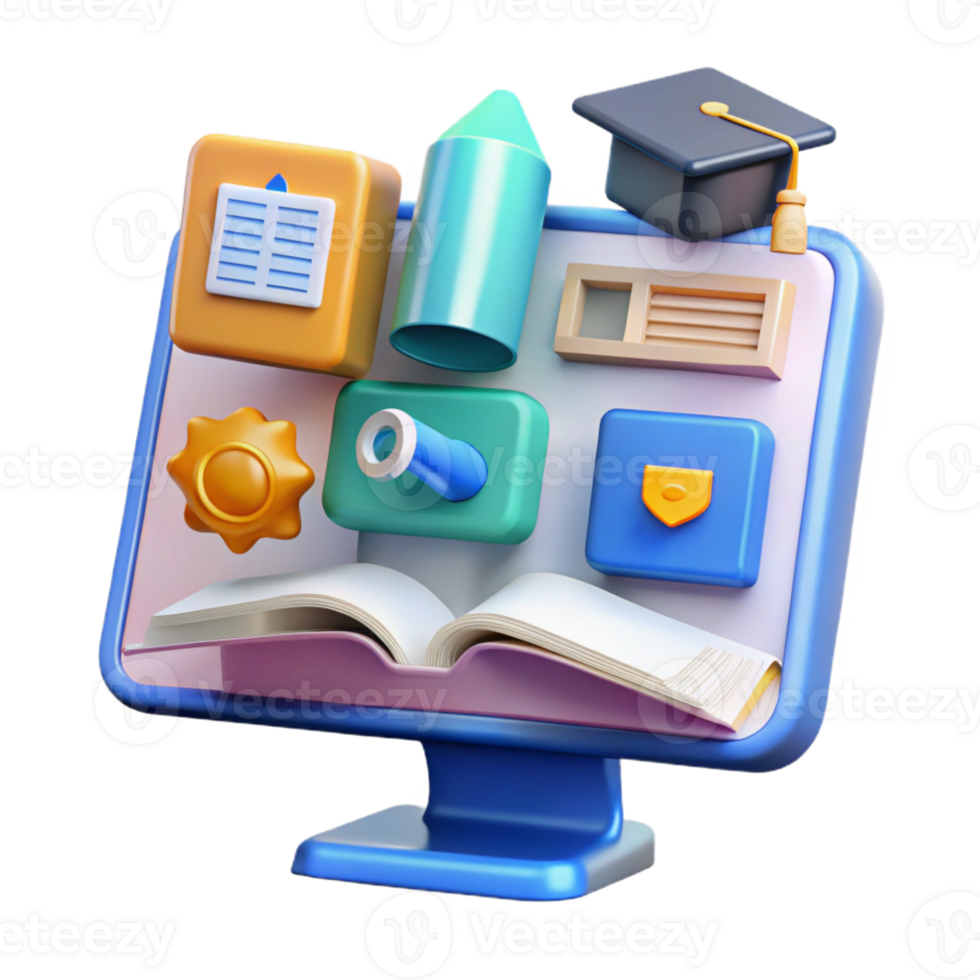 passionate dazzling Educational technology software, online learning platform, with Transparent Background crisp png