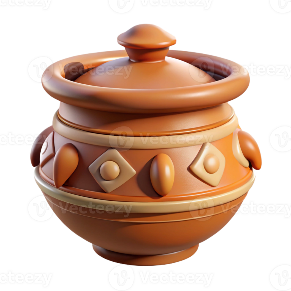 mesmerizing creative Hyper-specific concept art style isolated cutout of a tribal cooking pot, ultra-detailed, made of clay and decorated with geometric patterns with Transparent Background ultra HD png