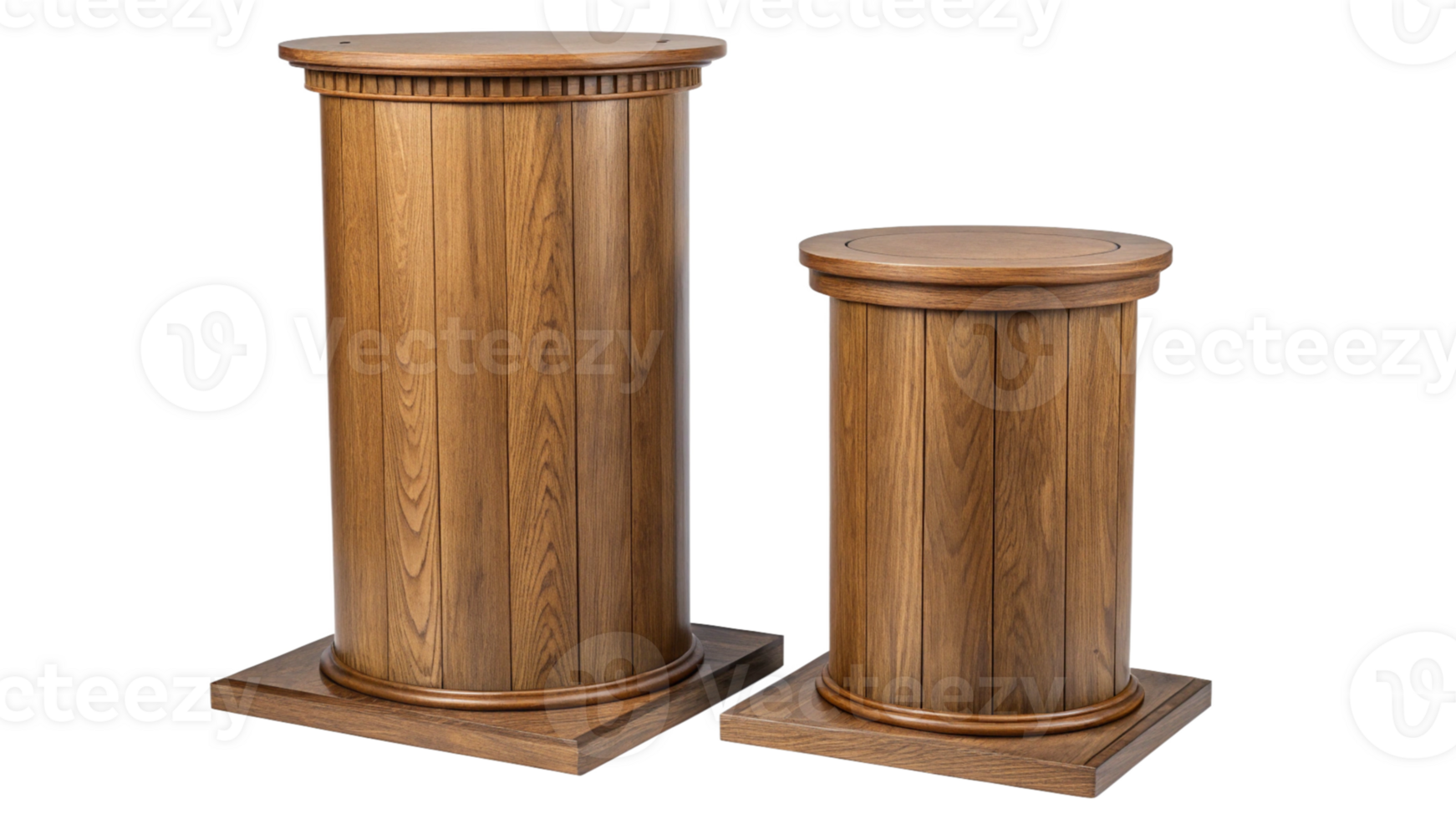 Two wooden pedestals with a wooden base png