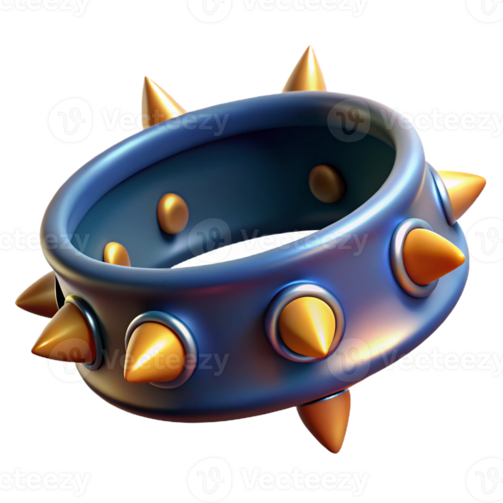 signature mid-century Concept art style, isolated cutout of a single Cerberus collar, studded and glowing faintly with Transparent Background museum quality png