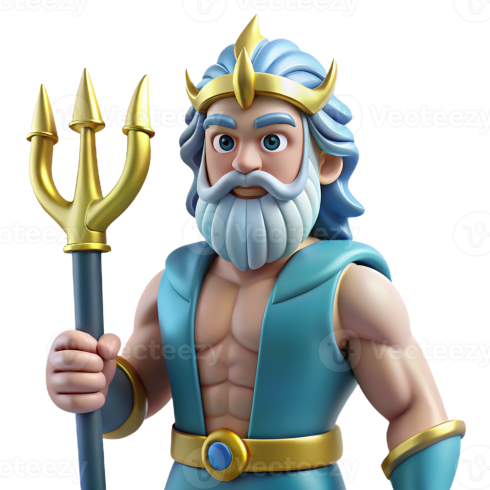 quintessential classic Poseidon, God of the Sea, holding trident, with Transparent Background refined png