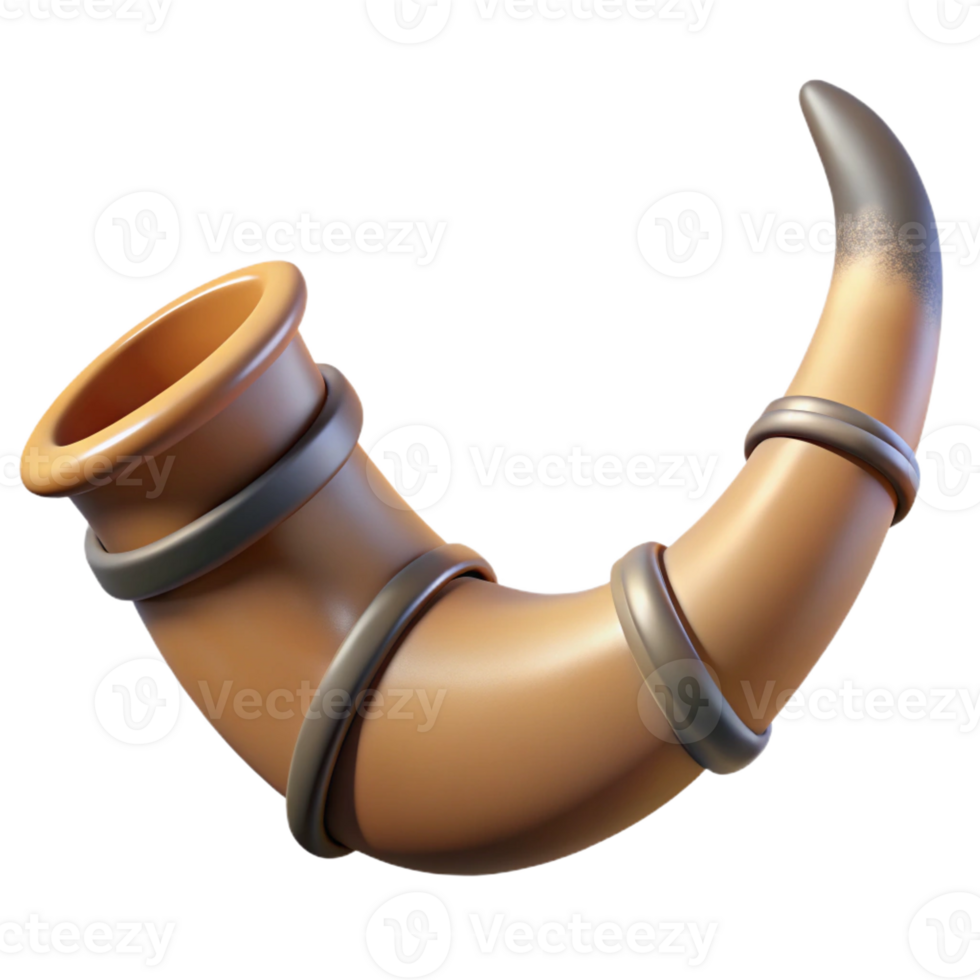 vibrant reflective coastal Hyper-specific concept art style isolated cutout of a tribal war horn, ultra-detailed, made from an animal horn with Transparent Background perfect clarity png