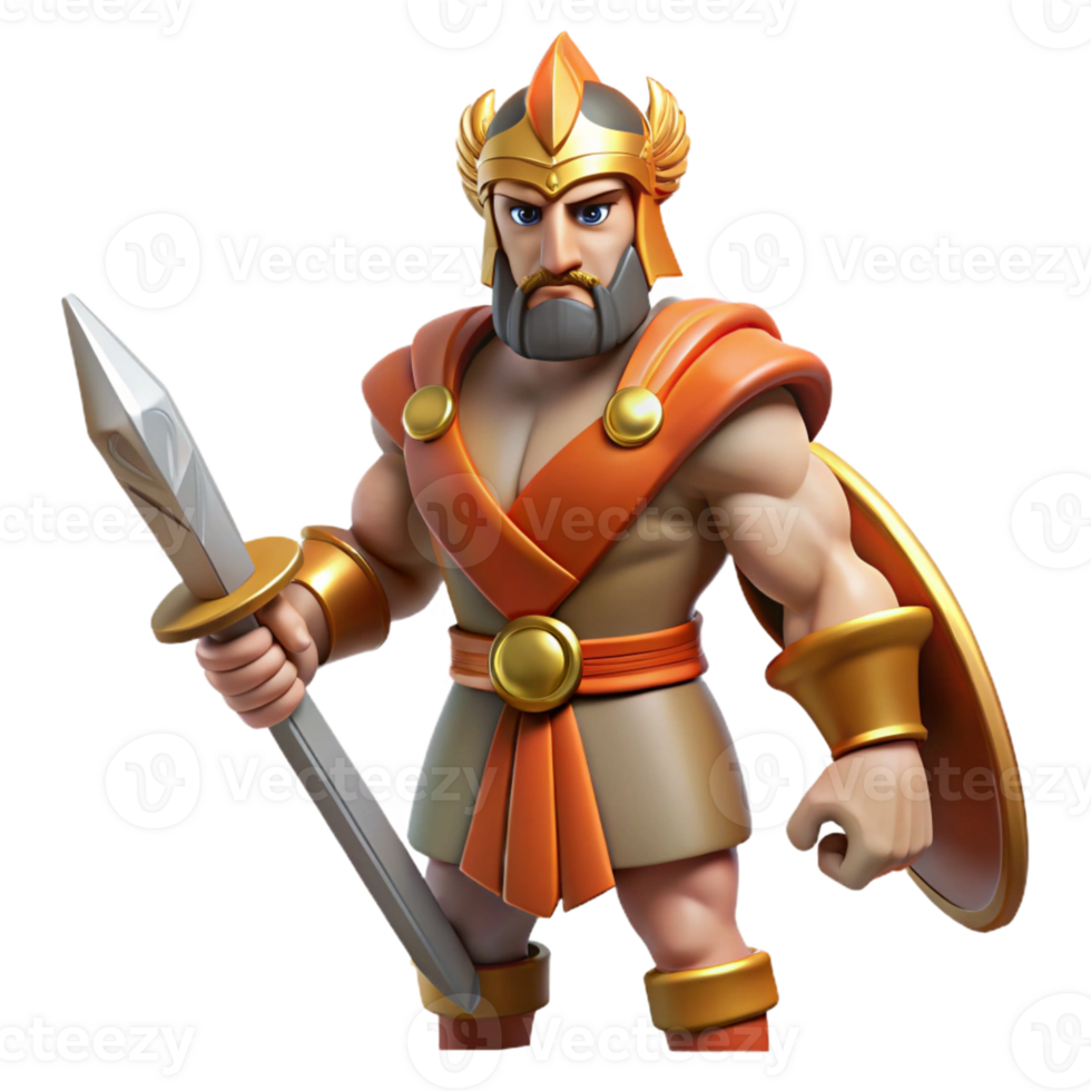 playful extraordinary Ares, God of War, holding sword, with Transparent Background original png