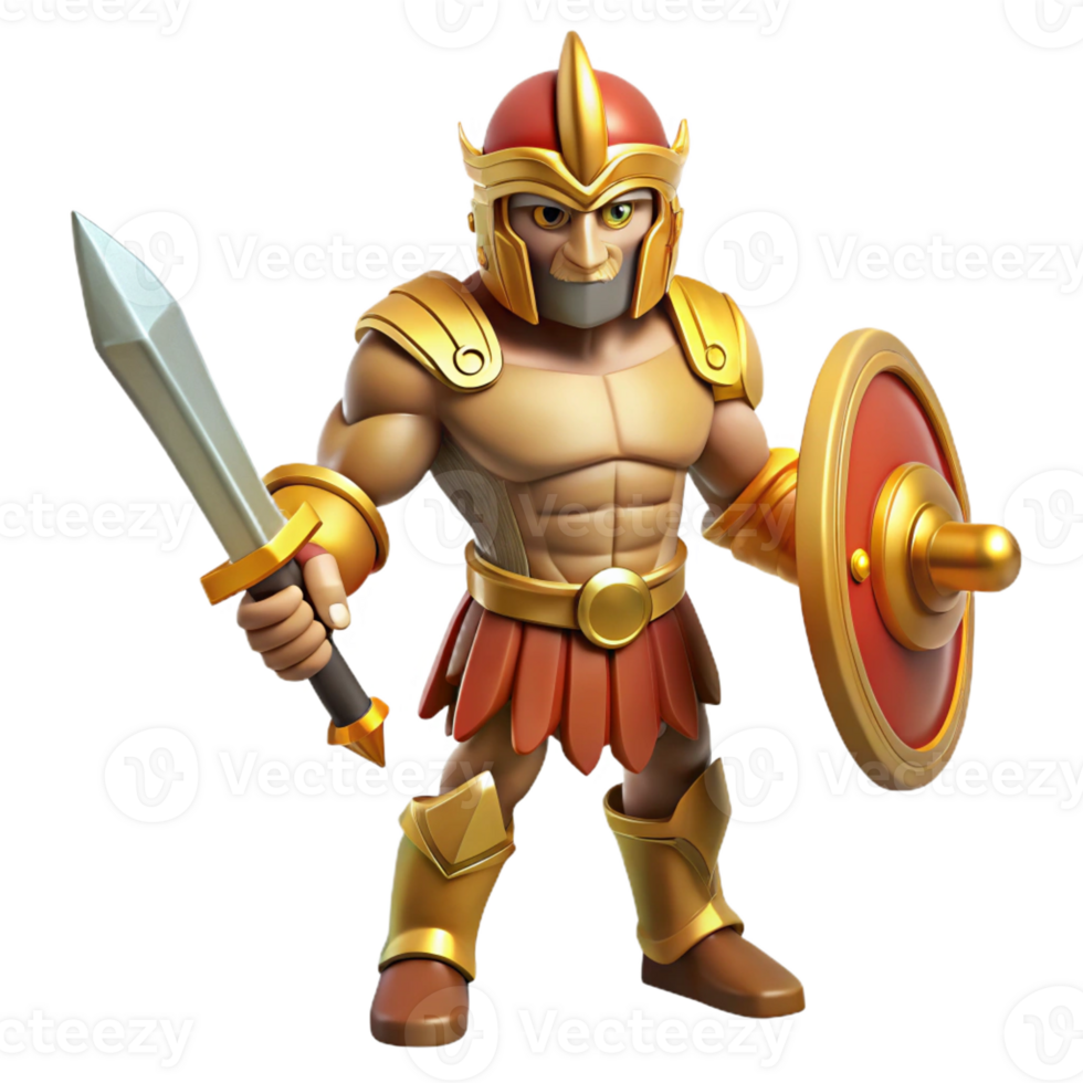 playful stunning Ares, God of War, holding sword, with Transparent Background detailed png