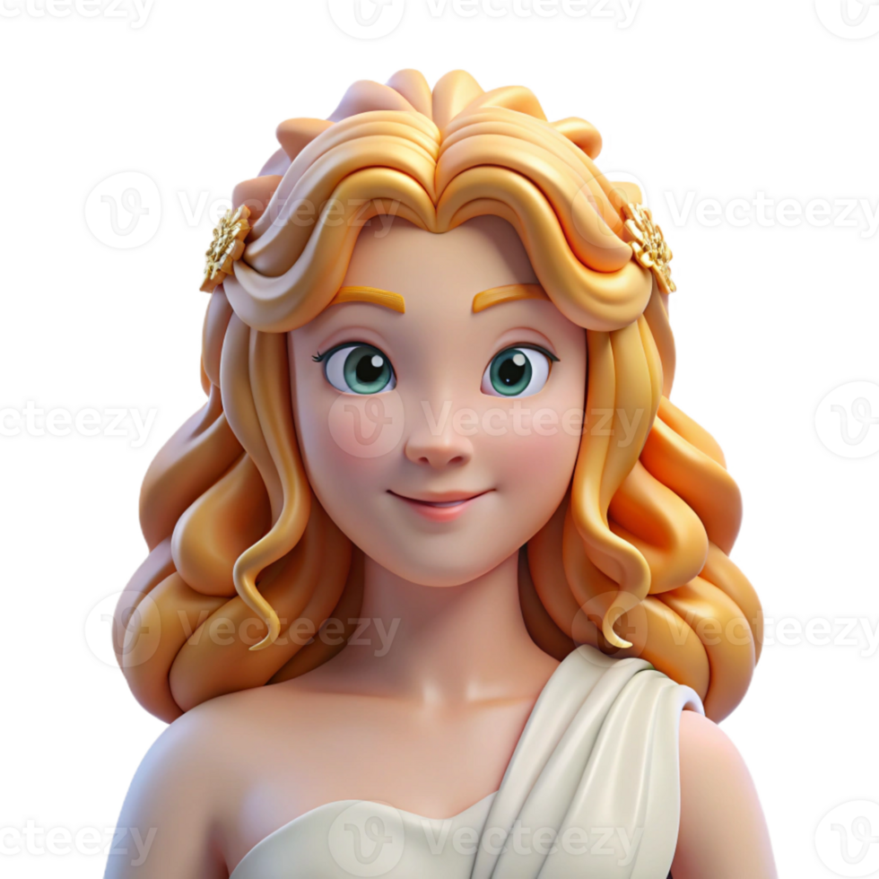 spectacular victorian Aphrodite, Goddess of Love and Beauty, flowing hair, with Transparent Background refined png