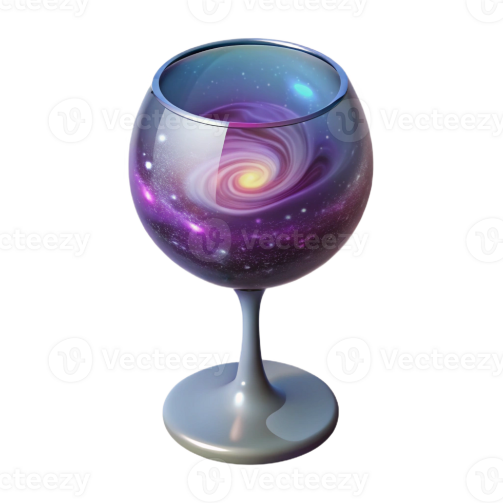 tranquil stunning Photorealistic, hyper-specific, isolated cutout of a single wine glass filled with swirling galaxies with Transparent Background exclusive png