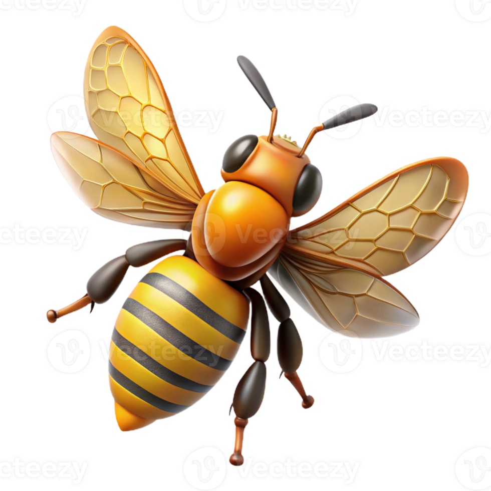 striking celebrated Photorealistic hyper-specific image of a single honeybee, wings outstretched, with Transparent Background png