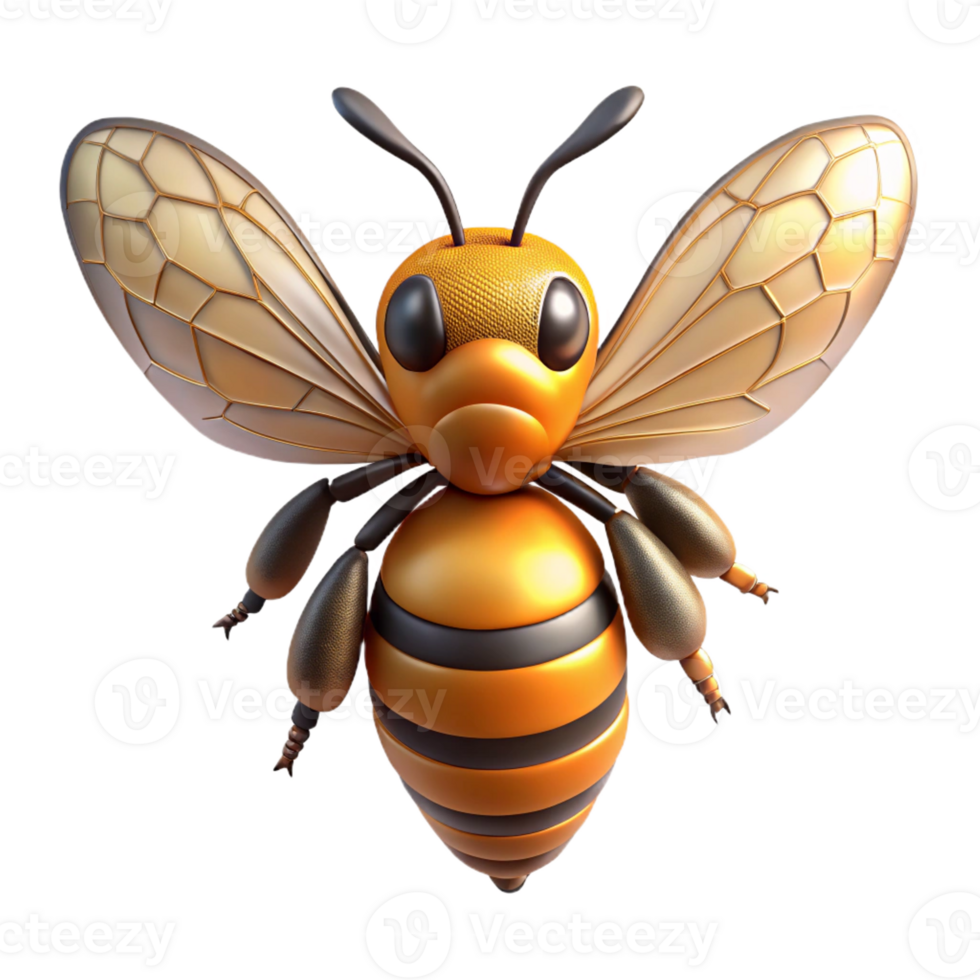 spectacular distinctive Photorealistic hyper-specific image of a single honeybee, wings outstretched, with Transparent Background png