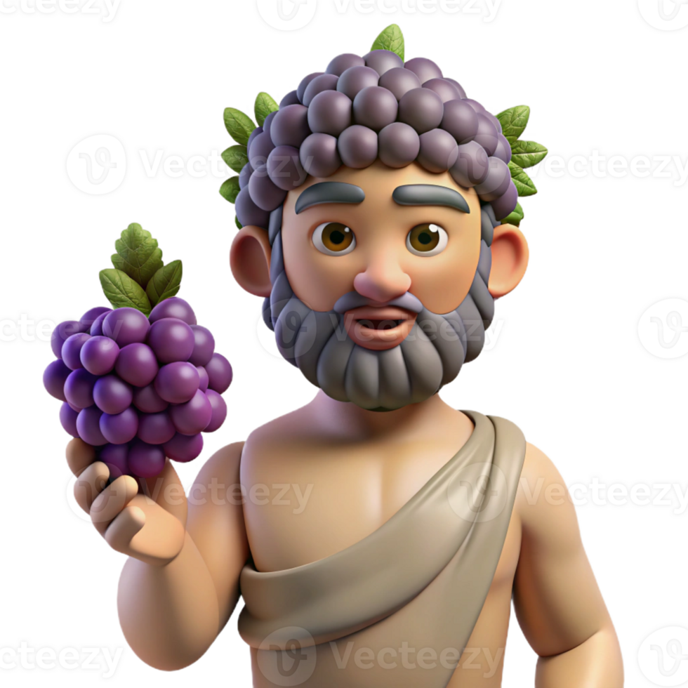 nostalgic majestic Dionysus, God of Wine, holding grapes, with Transparent Background elite png