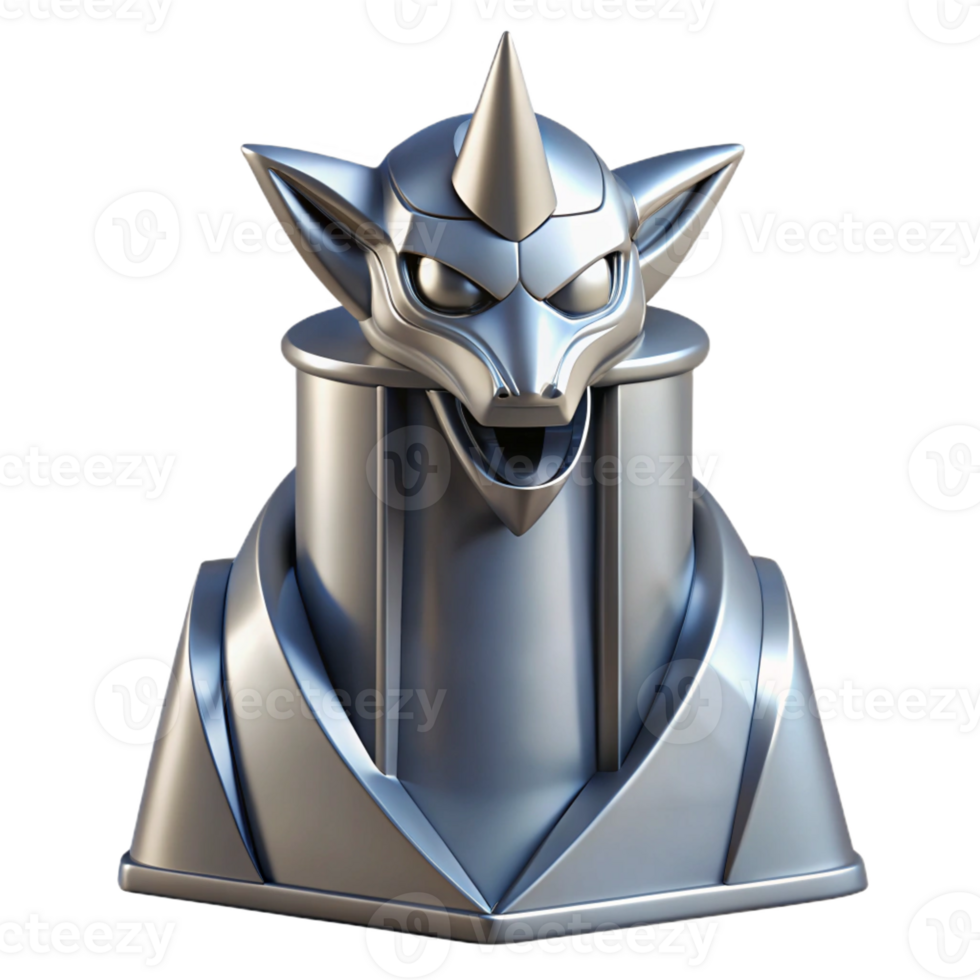 playful splendid Concept art style, isolated cutout of a single, futuristic, chrome skyscraper gargoyle with Transparent Background 8K png