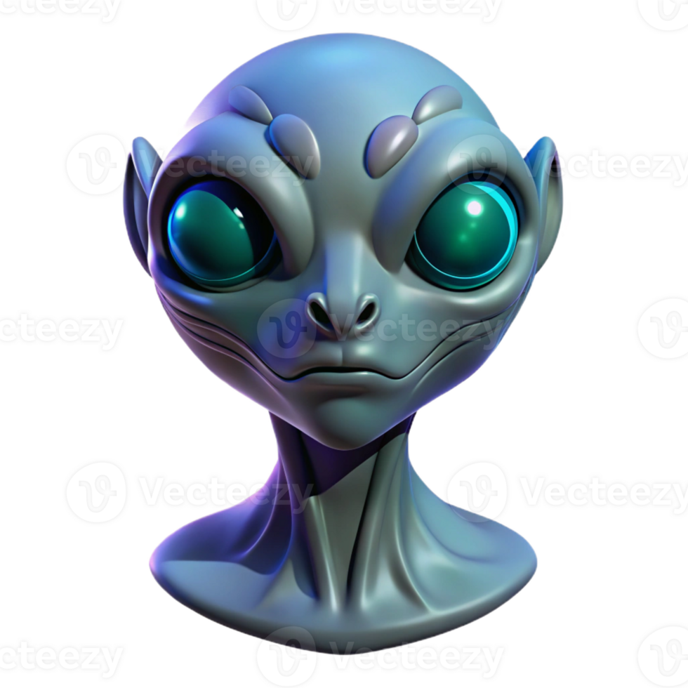 standout modern Alien creature head with three eyes and bioluminescent skin with Transparent Background high quality png