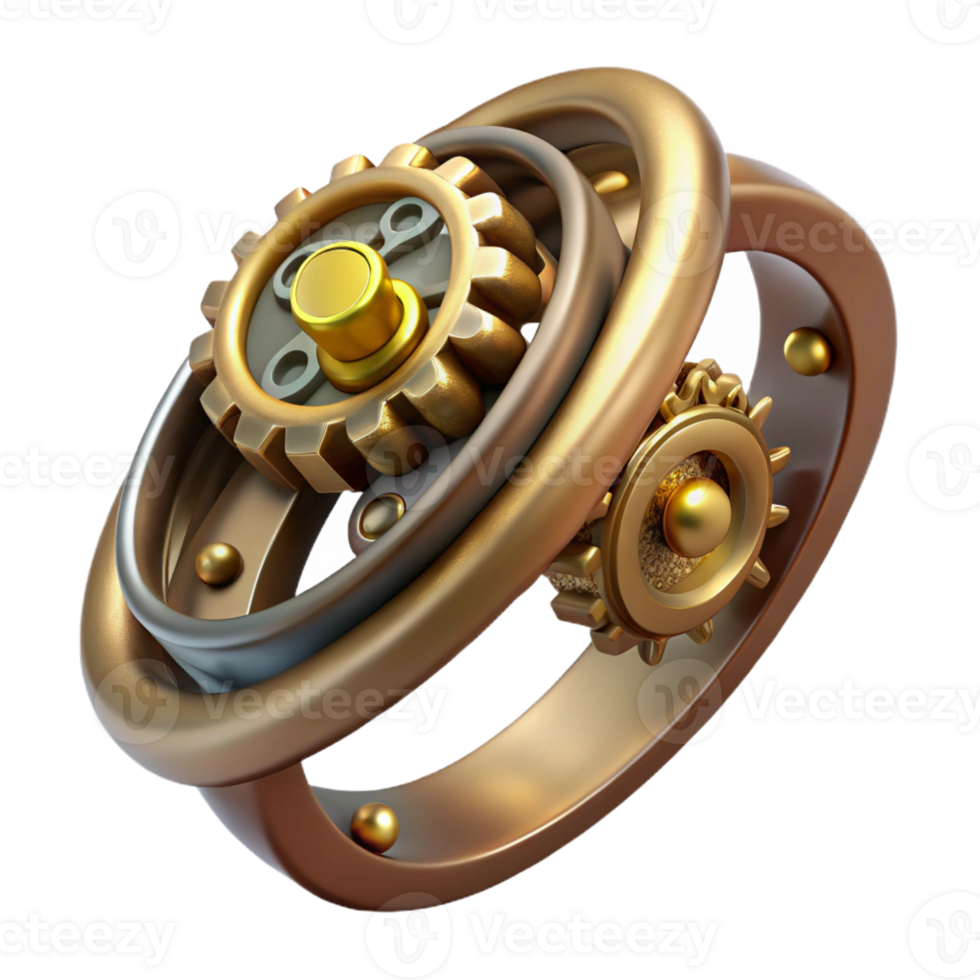 stunning nordic Steampunk ring with a clockwork mechanism and rotating gears with Transparent Background refined png