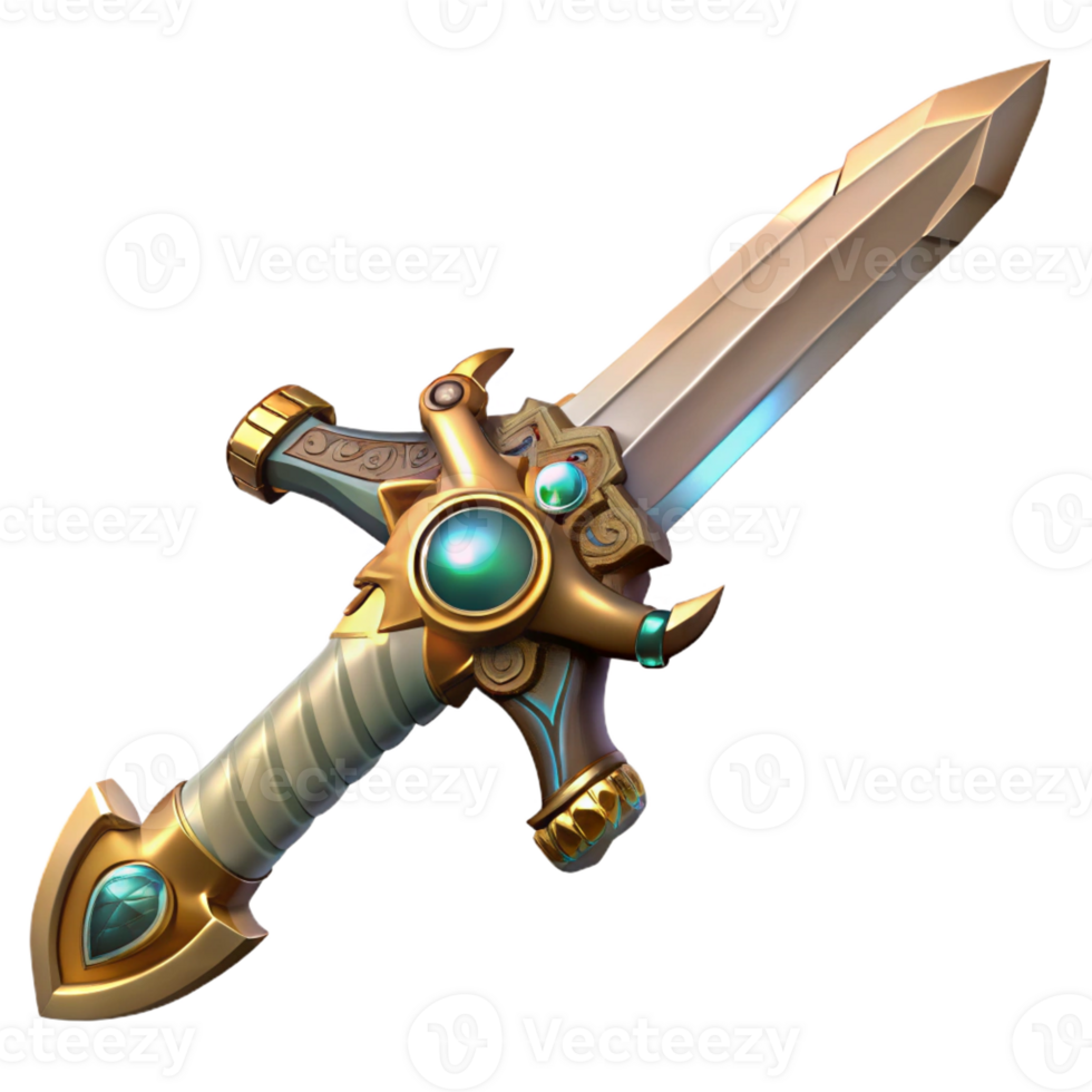 peaceful mesmerizing Steampunk sword with intricate engravings and a jeweled hilt with Transparent Background detailed png