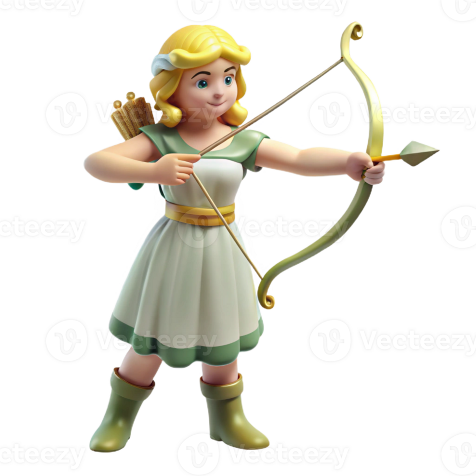 wonderful unforgettable Artemis, Goddess of the Hunt, with bow and arrow, with Transparent Background png