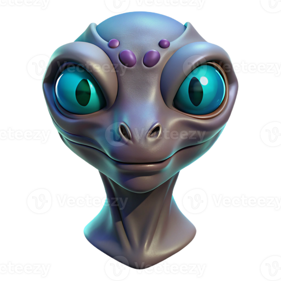 passionate beautiful Alien creature head with three eyes and bioluminescent skin with Transparent Background handcrafted png