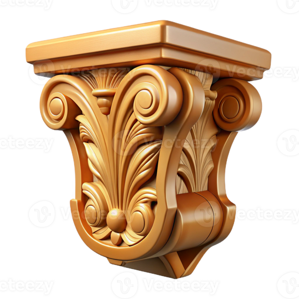 peaceful enchanting Ultra-detailed, photorealistic isolated cutout of a single, intricately carved, wooden corbel with Transparent Background 8K png