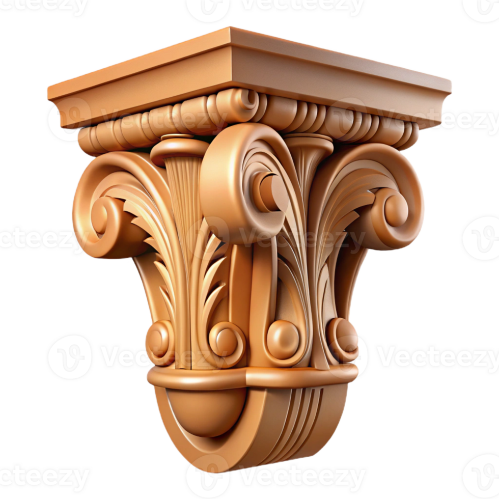 wonderful notable Ultra-detailed, photorealistic isolated cutout of a single, intricately carved, wooden corbel with Transparent Background png