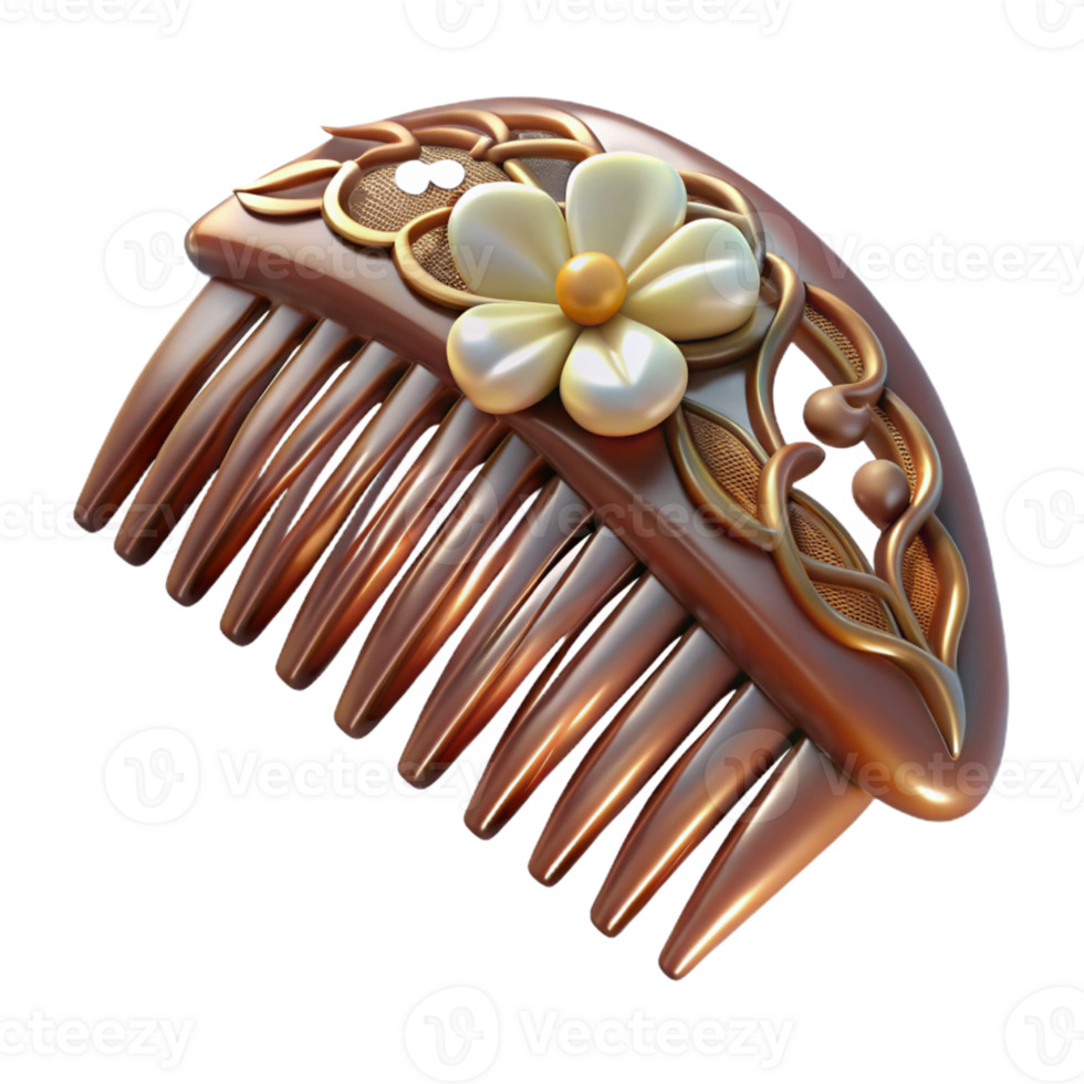 mesmerizing dynamic avant-garde Concept art style, isolated cutout of an Art Nouveau hair comb, tortoiseshell, inlaid with mother-of-pearl floral design with Transparent Background luxury png