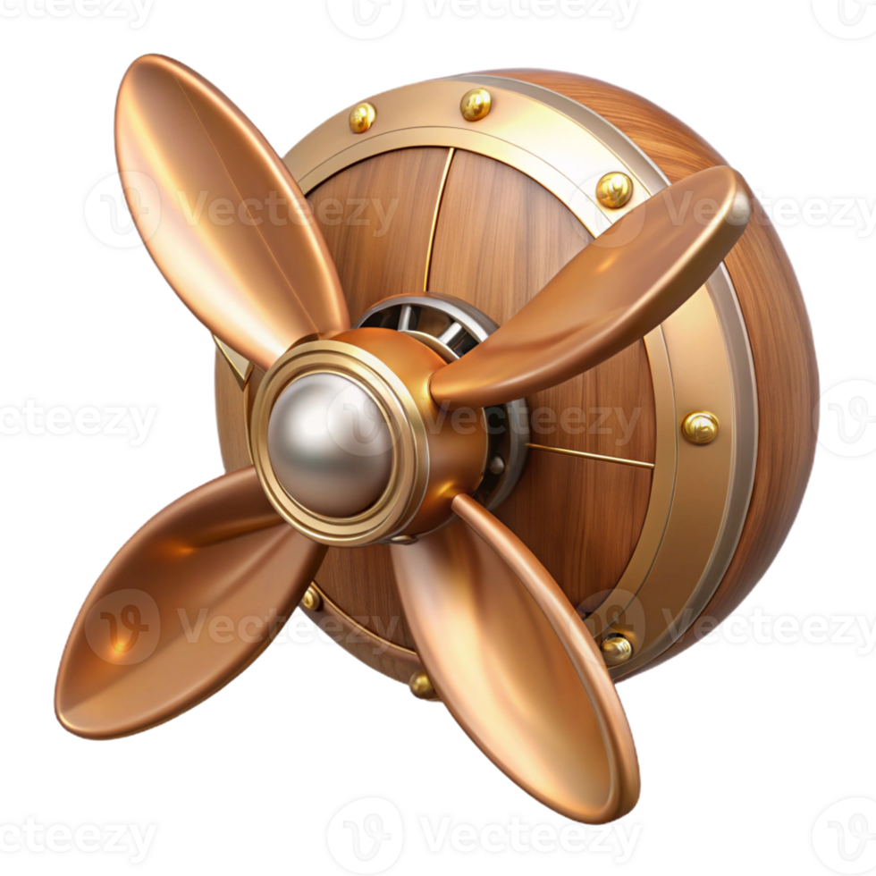 passionate gorgeous Steampunk airship propeller made of polished wood and copper with Transparent Background refined png