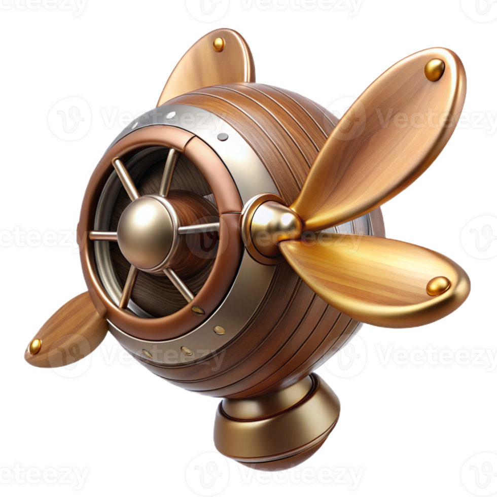 remarkable gothic Steampunk airship propeller made of polished wood and copper with Transparent Background ultra HD png
