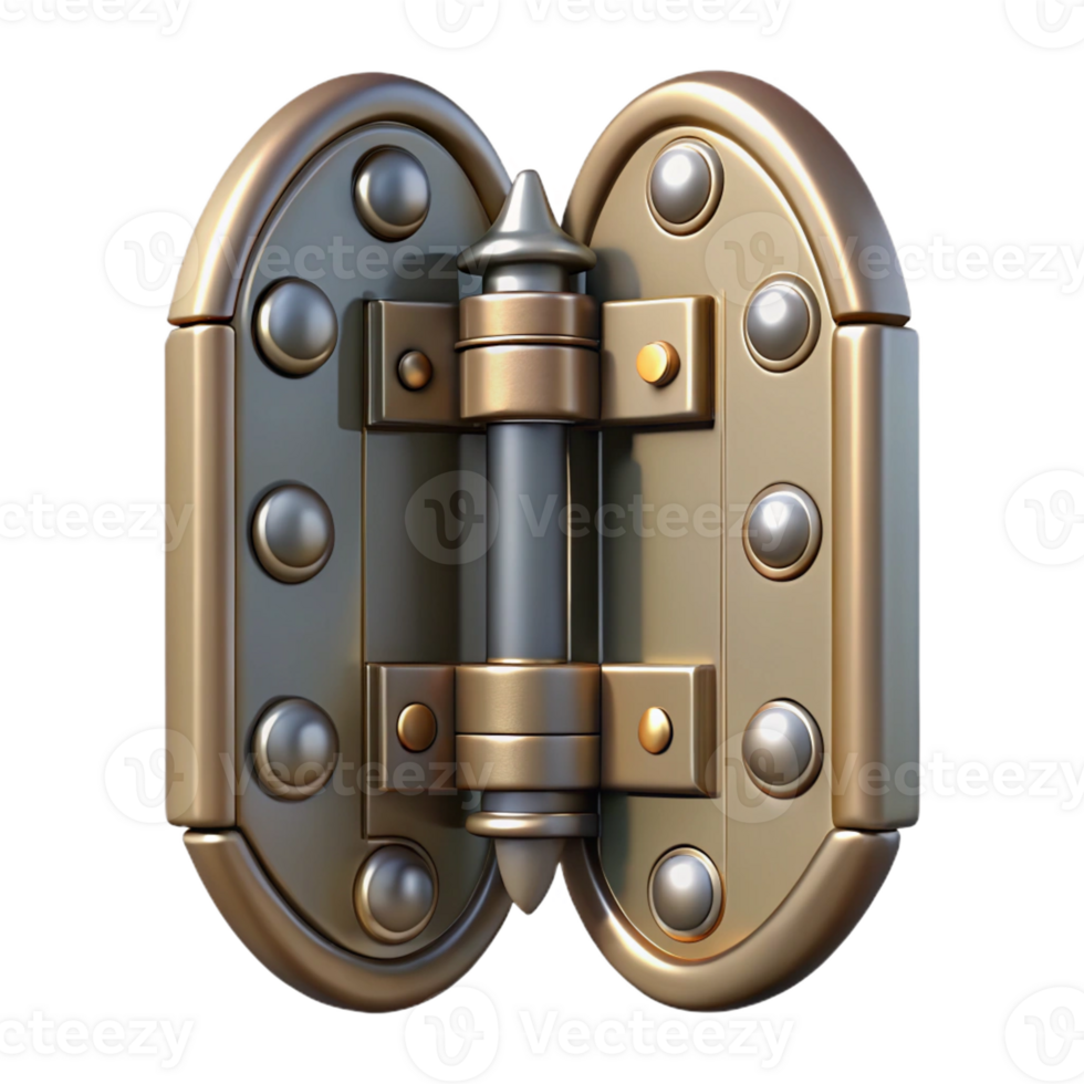 romantic glorious Hyper-specific professional render of a single, Art Deco style, iron gate hinge Isolated cutout with Transparent Background top-tier png