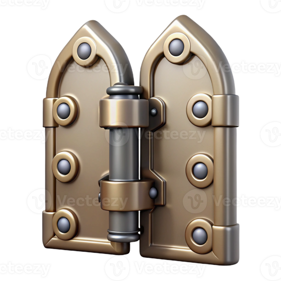 quintessential impressionist Hyper-specific professional render of a single, Art Deco style, iron gate hinge Isolated cutout with Transparent Background museum quality png