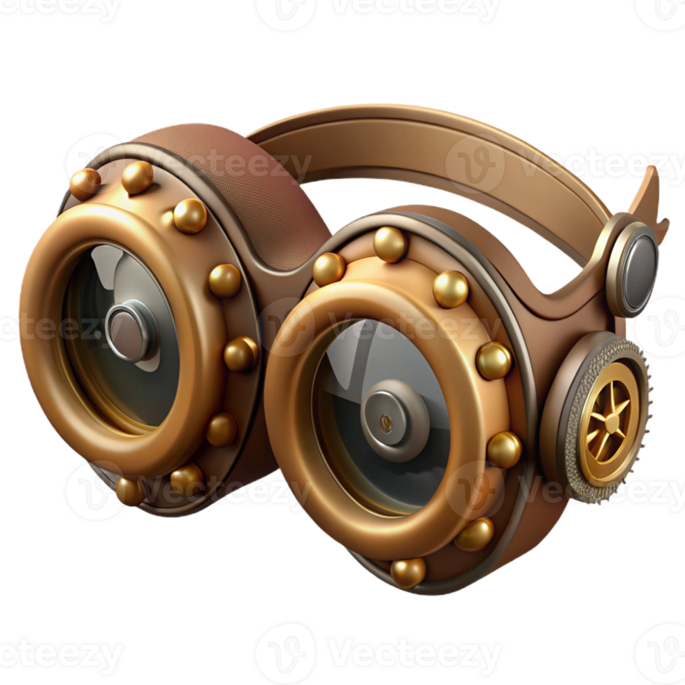 sumptuous calm artistic Steampunk goggles with intricate brass gears and leather straps with Transparent Background authentic png
