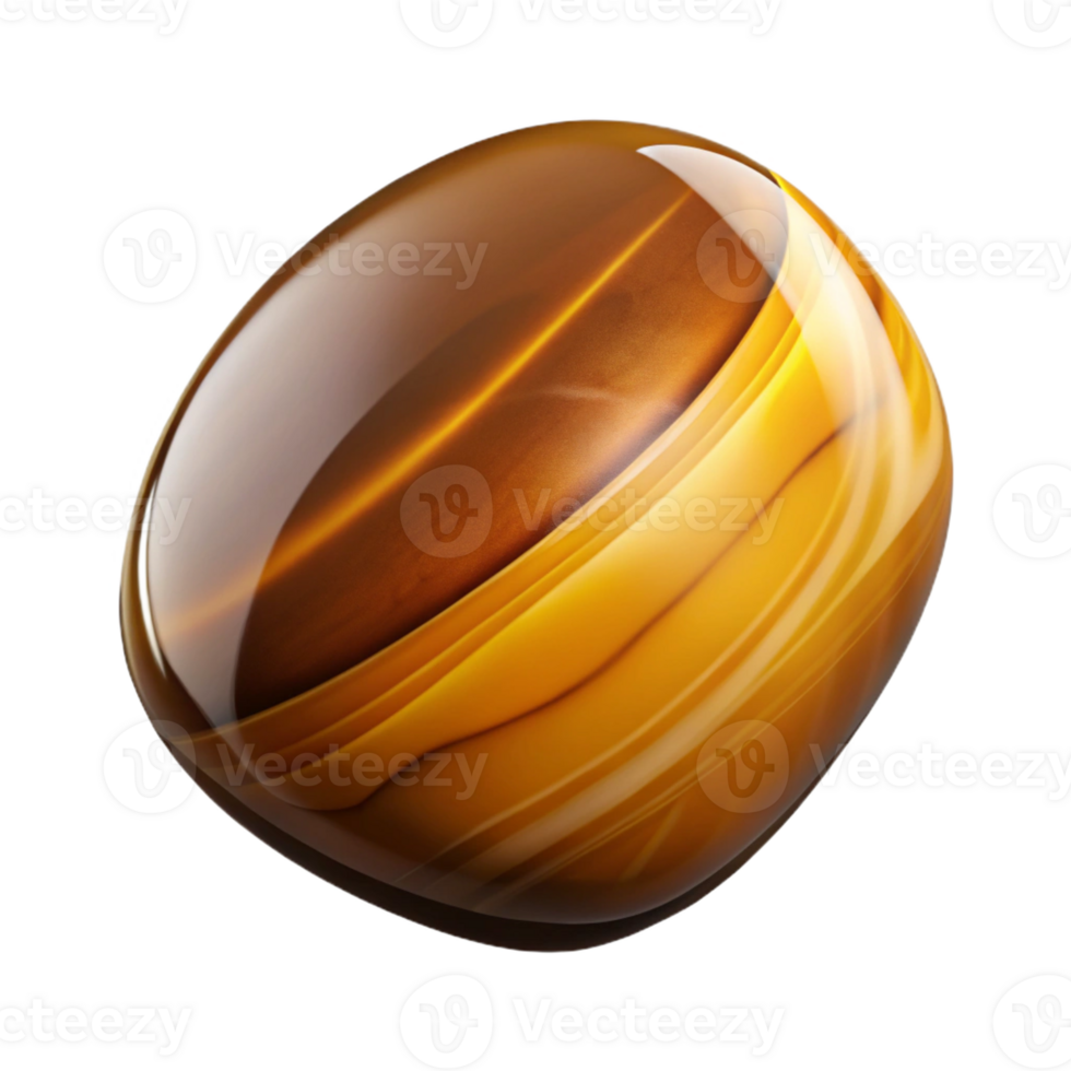 reflective breathtaking Hyper-specific, photorealistic, isolated cutout of a single, polished tiger's eye gemstone with Transparent Background studio quality png