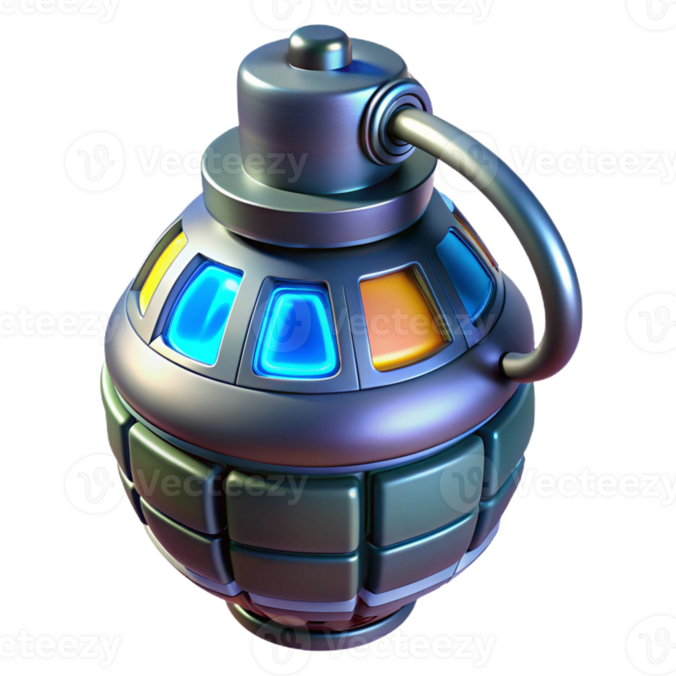 reflective impressive Futuristic grenade, digital timer, explosive core with Transparent Background refined png