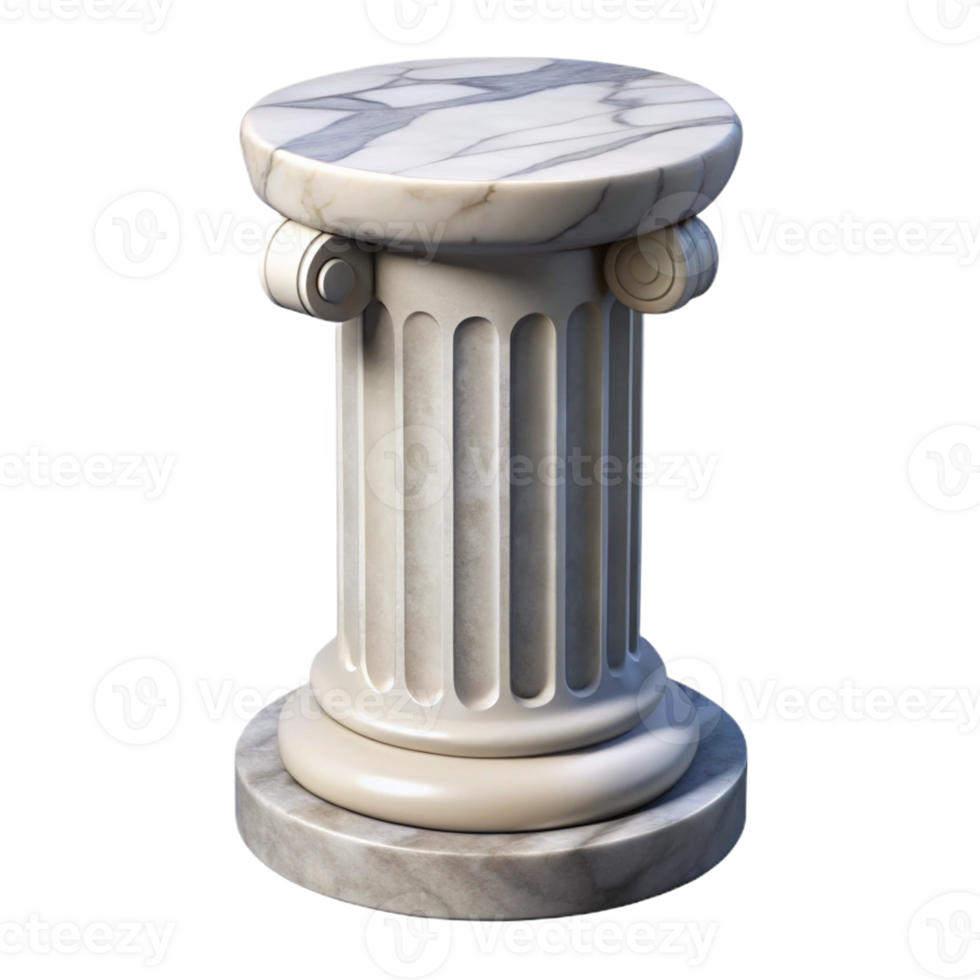 serene energetic creative Ultra-detailed, photorealistic isolated cutout of a single, cracked, marble column capital with Transparent Background museum quality png