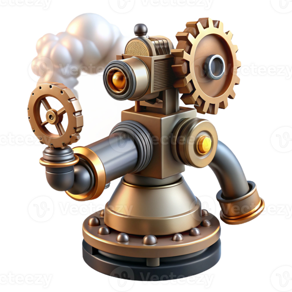 serene creative Steampunk robotic arm with exposed gears and steam vents with Transparent Background impeccable png