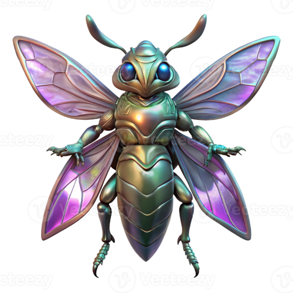 remarkable avant-garde Alien insect with chitinous armor and iridescent wings with Transparent Background exclusive png