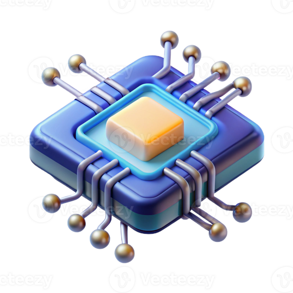 radiant dramatic minimalist Artificial intelligence chip with glowing circuits and data pathways with Transparent Background artisan png