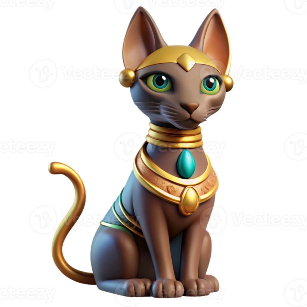 wonderful organic Bastet, Egyptian cat goddess, with Transparent Background 4K png