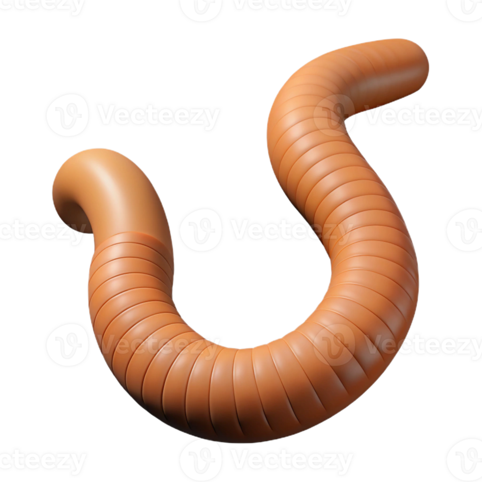 wonderful iconic Professional render hyper-specific image of a single earthworm, segmented body, with Transparent Background png