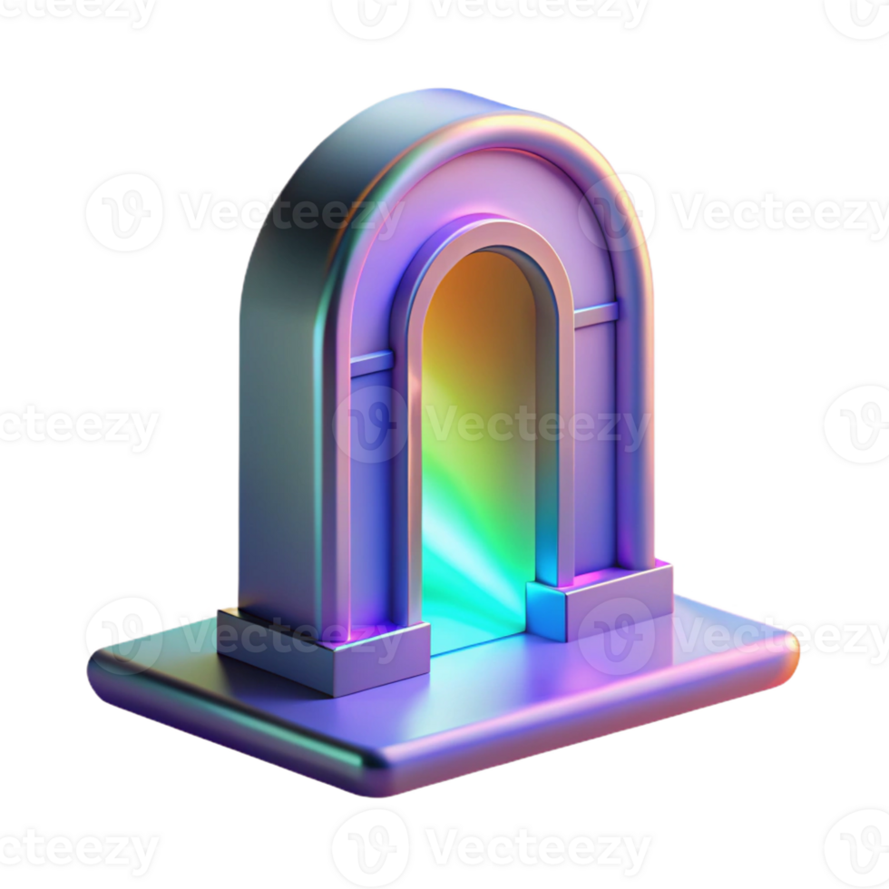 vibrant coveted Concept art style, isolated cutout of a single, holographic architectural projection of a doorway with Transparent Background png