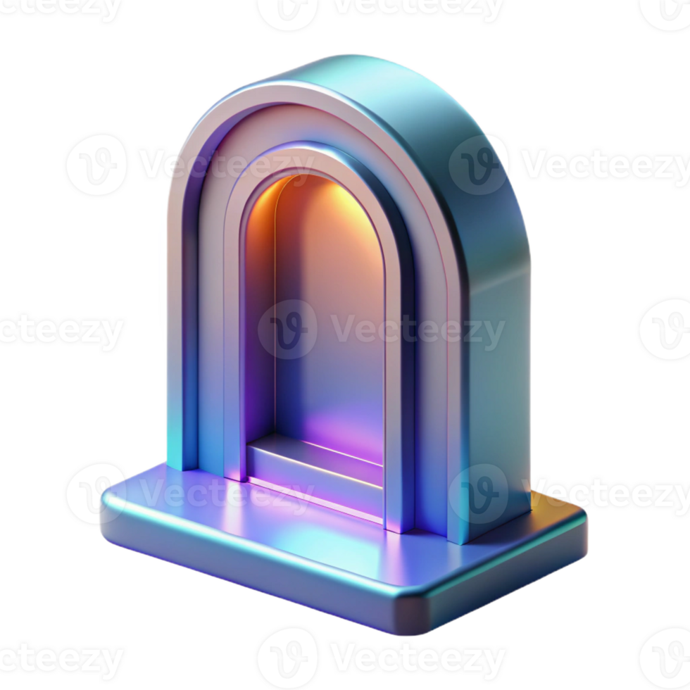 vibrant nostalgic futuristic Concept art style, isolated cutout of a single, holographic architectural projection of a doorway with Transparent Background high resolution png
