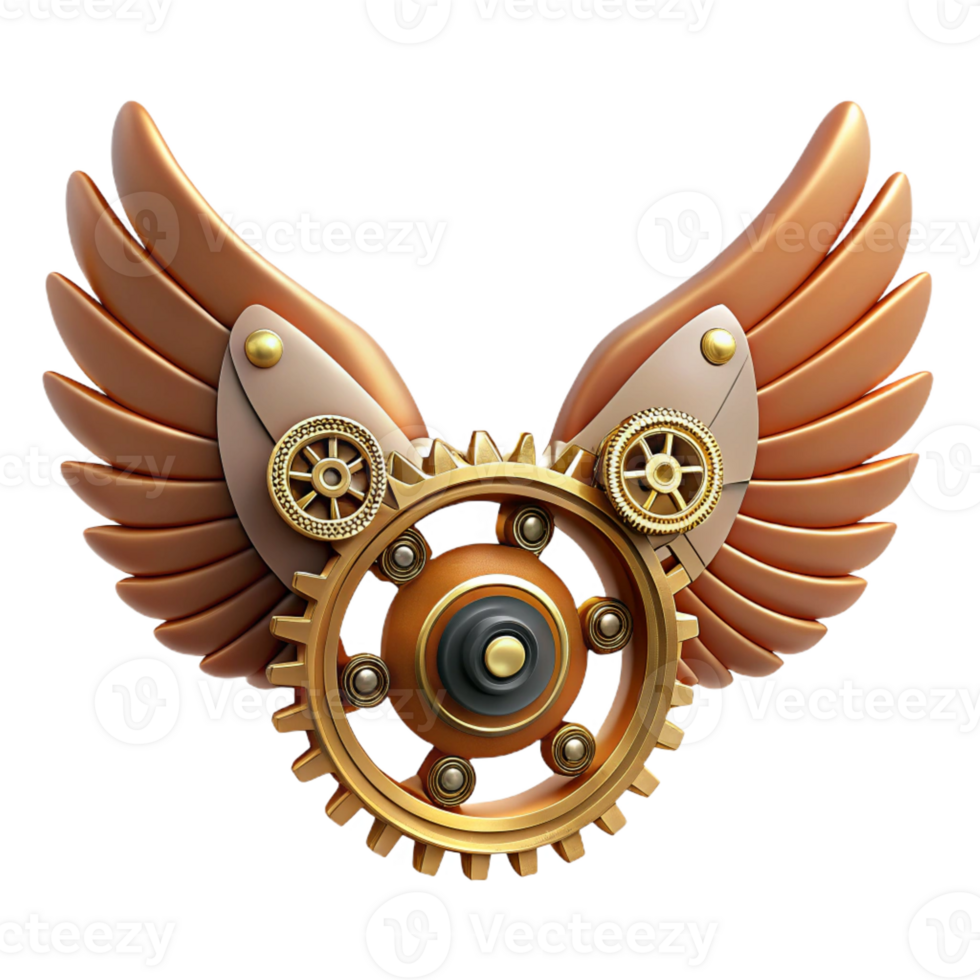 splendid harmonious nordic Steampunk wings made of gears, clockwork, and leather with Transparent Background elite png