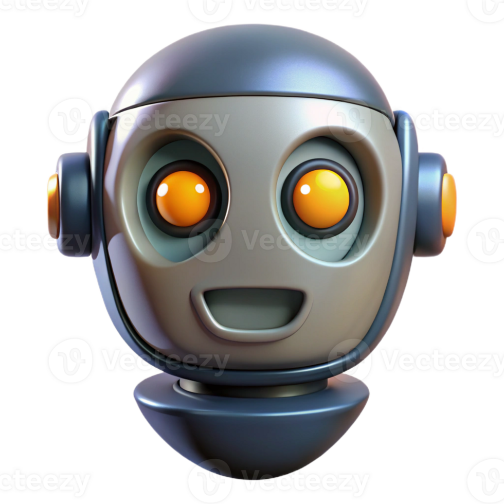 signature industrial Robot head with glowing eyes and expressive face with Transparent Background impeccable png