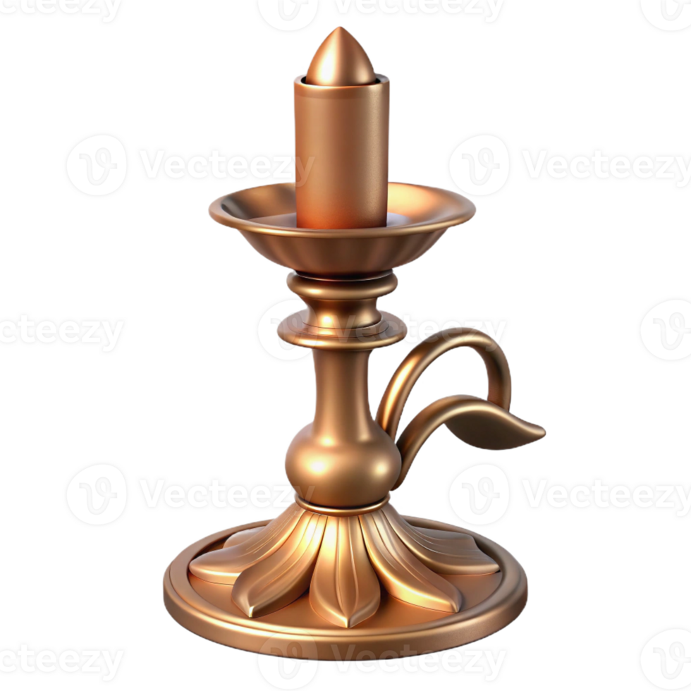rare traditional Hyper-specific, professional render, isolated cutout Art Nouveau candlestick, brass, elongated shape, stylized floral base with Transparent Background top-tier png