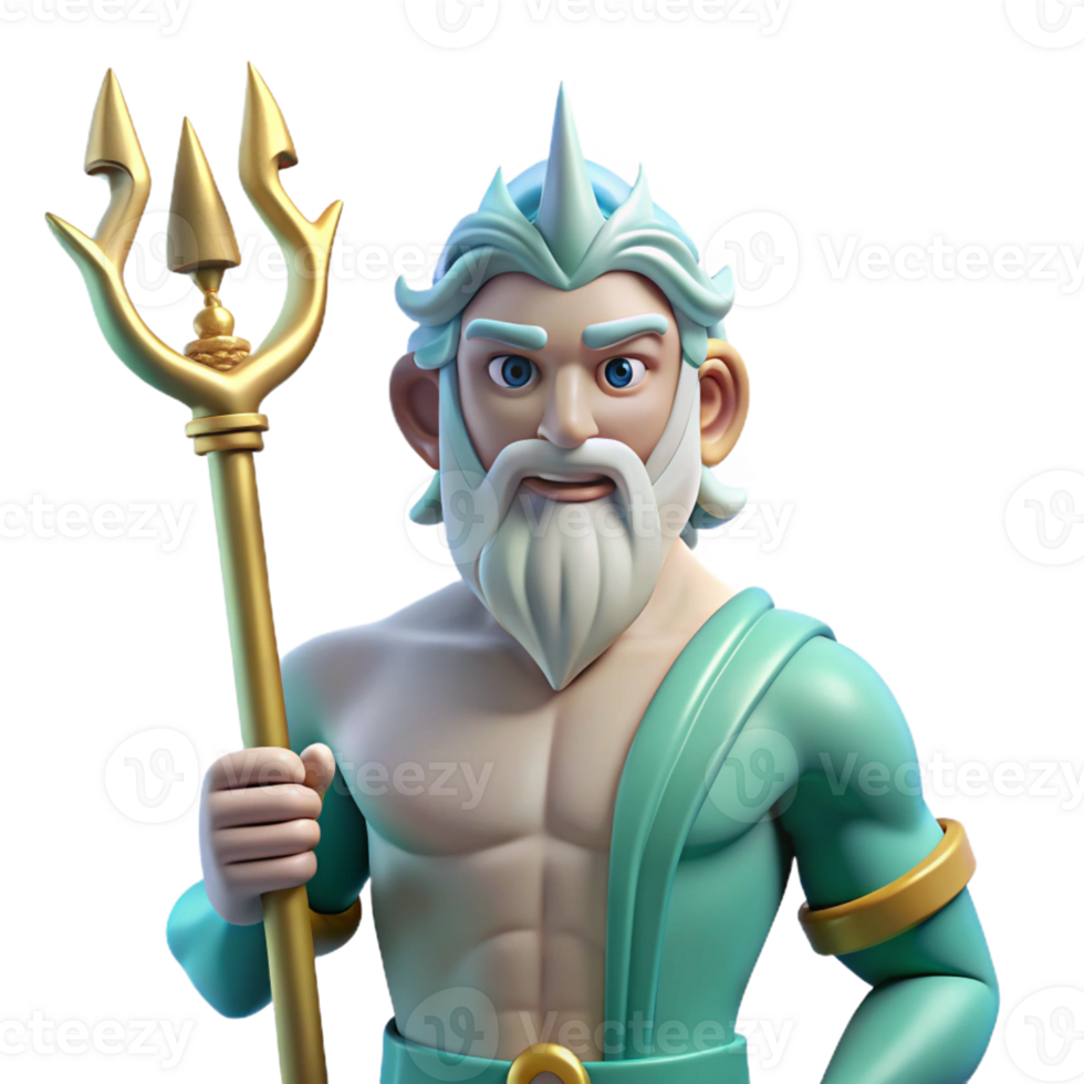 unparalleled vintage Poseidon, God of the Sea, holding trident, with Transparent Background masterfully captured png