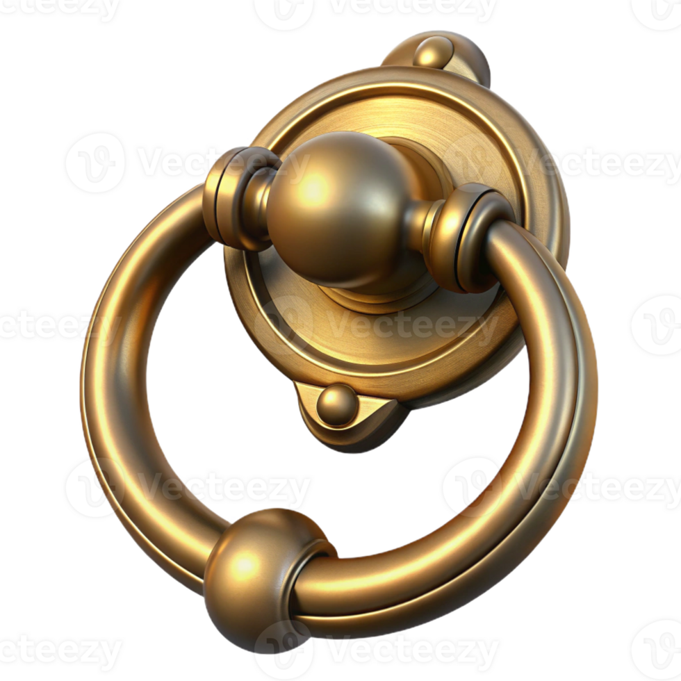 unparalleled abstract Photorealistic, ultra-detailed, isolated cutout of a single, antique, brass door knocker with Transparent Background luxury png